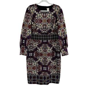 Chico's Womans Sz 3 16 Plus Dress Long Sleeve Shift Dress Stretch Lined Floral